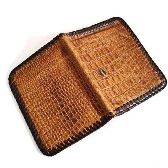 Vintage Embossed Leather Alligator Style Wallet, Hand-Laced - Picture 3 of 3